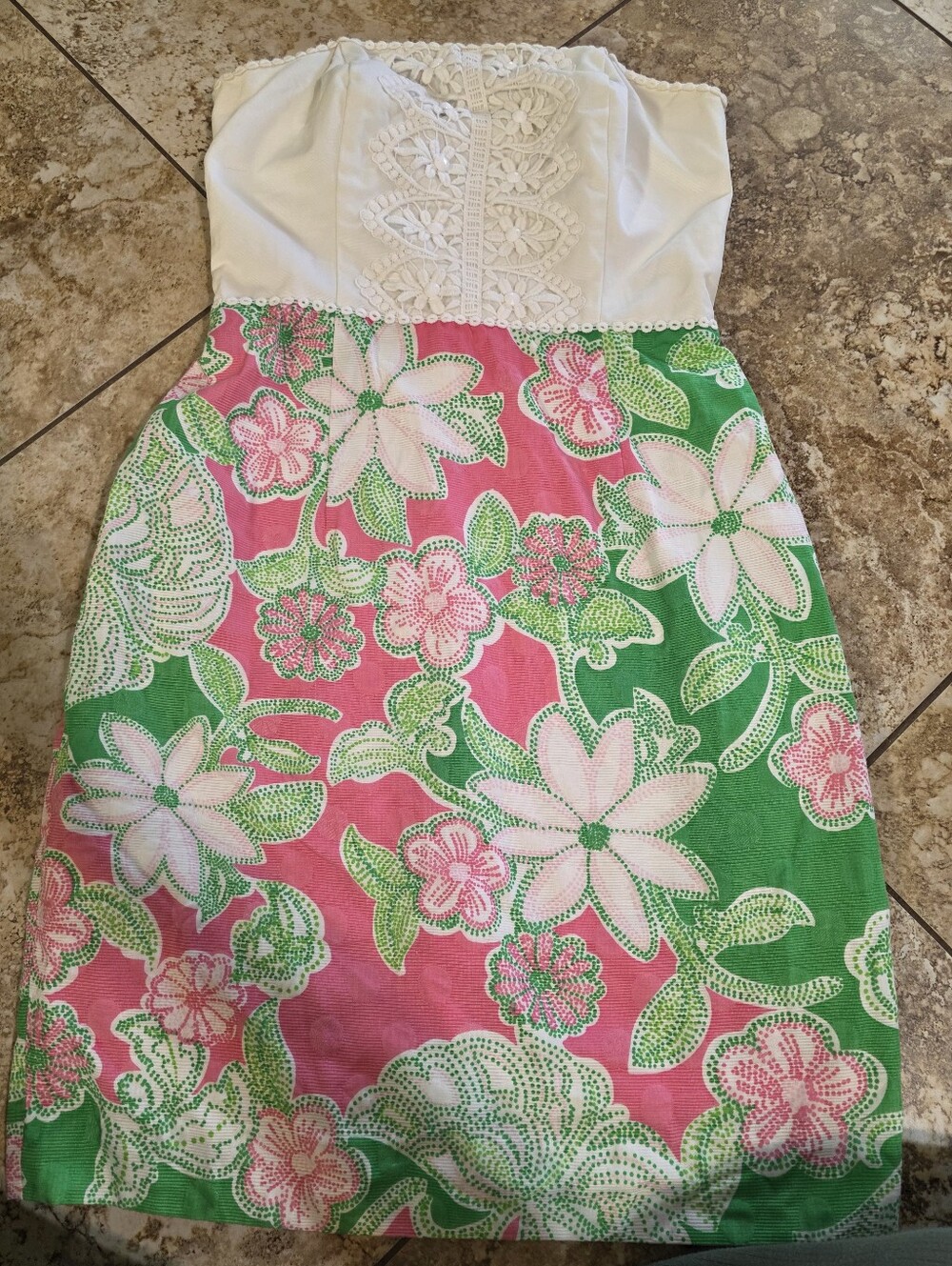 Lilly Pulitzer Allegra Strapless Lace Floral Dress Pink Green Size 4